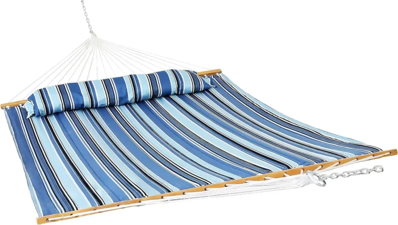 Double Quilted Polyester Hammock with Steel Stand - 450 lbs Capacity for Patio & Backyard - Image 11