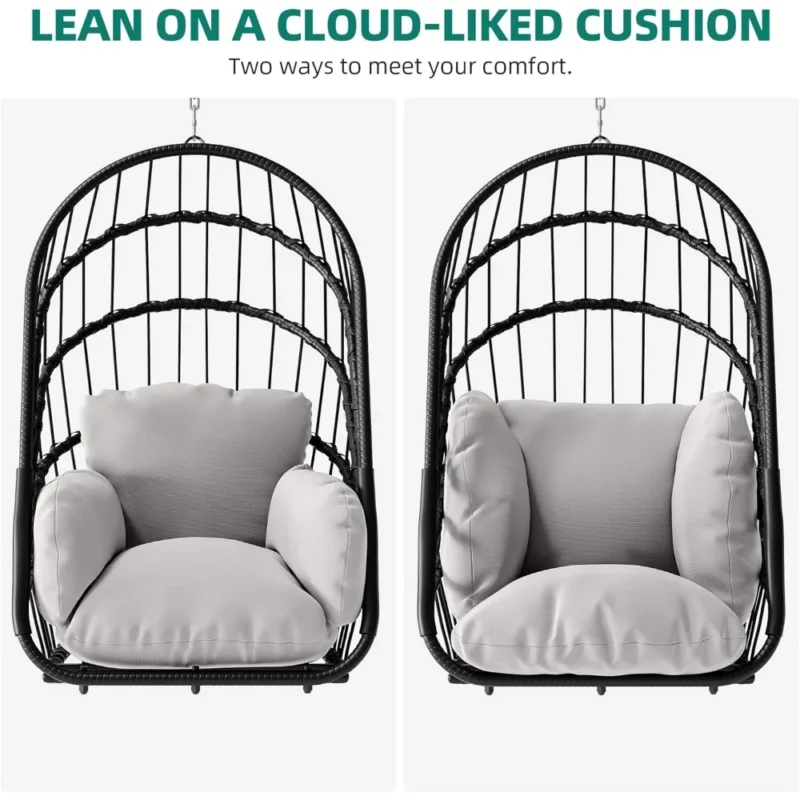 Wicker Hanging Egg Chair with Cushions - 350 lbs Capacity for Indoor & Outdoor Use - Image 5