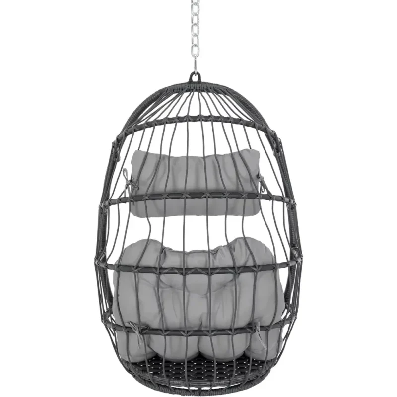 Foldable Wicker Hanging Egg Chair - 265 lbs Capacity for Indoor & Outdoor Use - Image 4