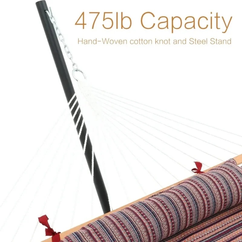 Double Jacquard Hammock with Steel Stand - 475 lbs Capacity for Backyard & Patio - Image 5