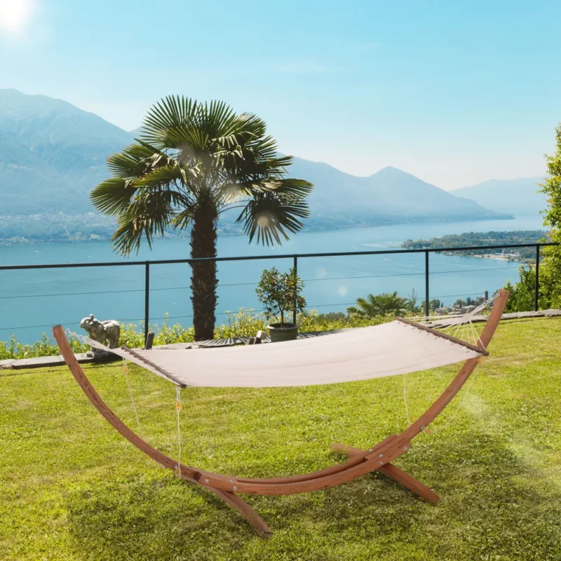 10ft Wooden Arc Hammock with Stand - 300 lbs Capacity for Backyard & Patio - Image 2