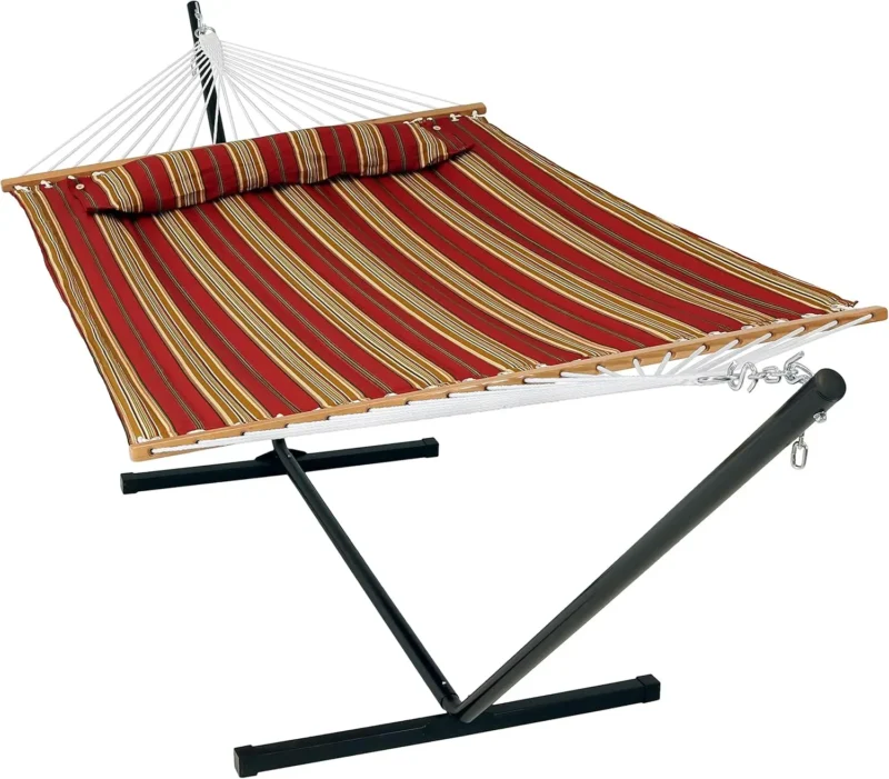 Double Quilted Fabric Hammock with Steel Stand - 400 lbs Capacity for Outdoor Patio & Backyard - Image 14