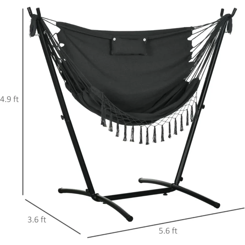 Cotton Hammock Swing Chair with Steel Stand - 330 lbs Capacity for Patio & Outdoor - Image 5