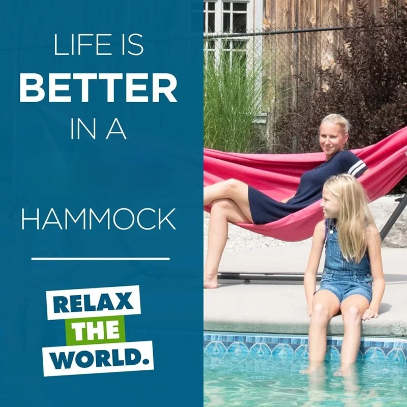 Double Polyester Hammock with Steel Stand - 450 lb Capacity for Indoor & Outdoor Relaxation - Image 5
