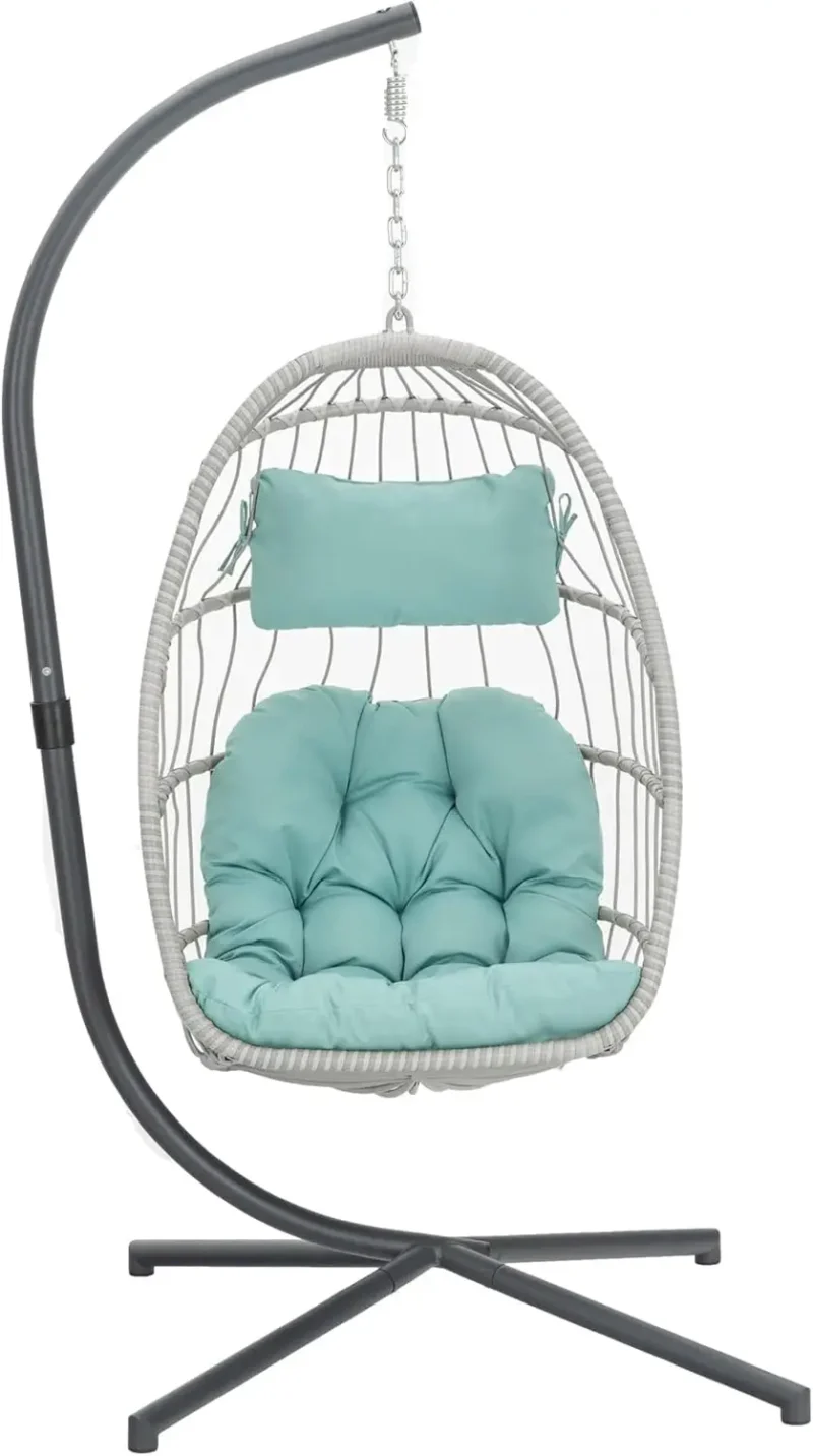 Hanging Egg Chair with Wicker Basket - 350 lbs Capacity for Indoor & Outdoor Use - Image 9