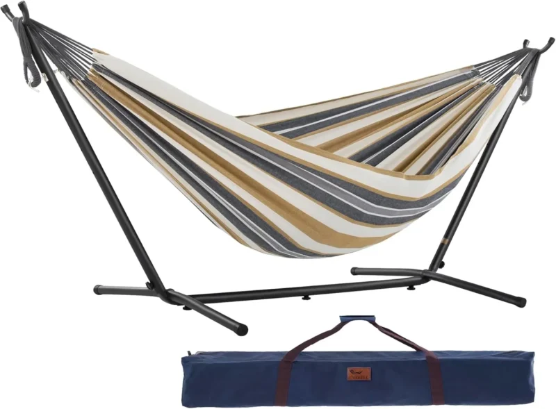 Double Cotton Fabric Hammock with Space-Saving Steel Stand - 450 lbs Capacity for Indoor & Outdoor - Image 13
