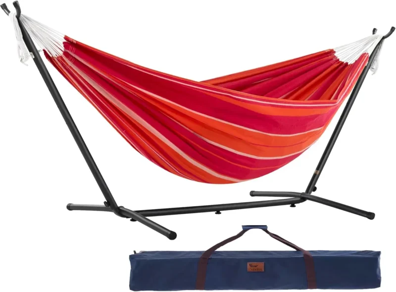 Double Cotton Fabric Hammock with Space-Saving Steel Stand - 450 lbs Capacity for Indoor & Outdoor - Image 11