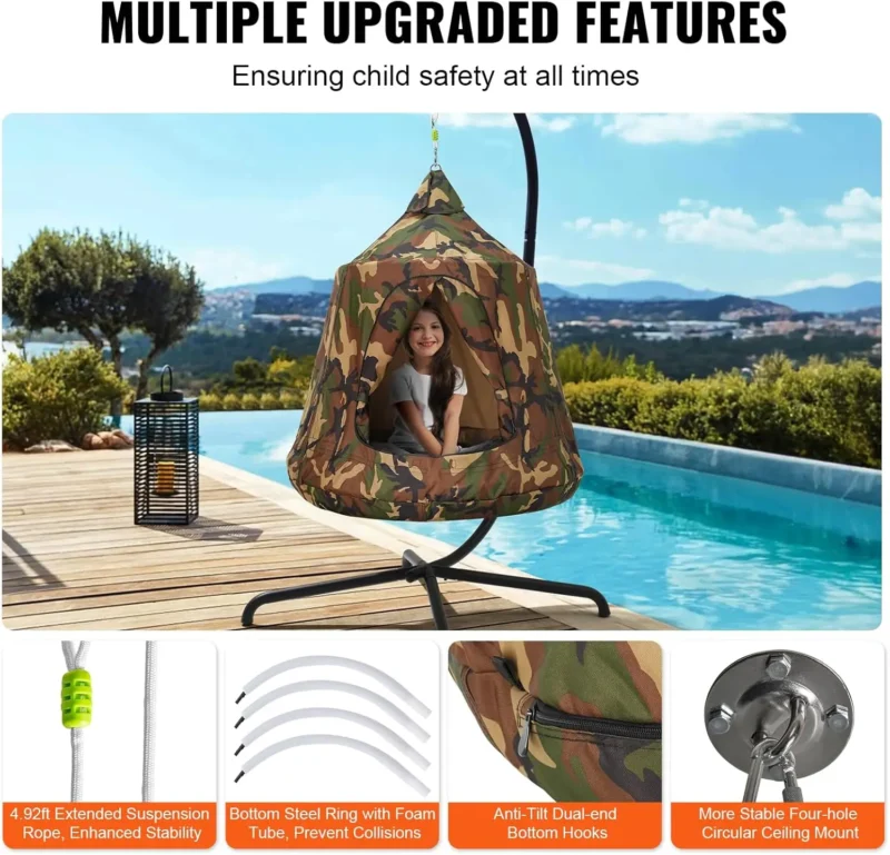 Hanging Tree Tent Swing with LED Lights - 330 lbs Capacity for Indoor & Outdoor Use - Image 6