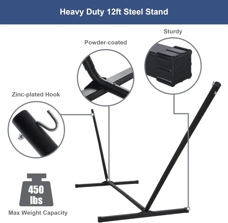 Double Hammock with Steel Stand - 450 lbs Capacity for Backyard & Patio - Image 5
