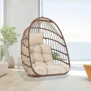 Hanging Egg Chair with UV Resistant PE Rattan - 330 lbs Capacity for Indoor & Outdoor Use
