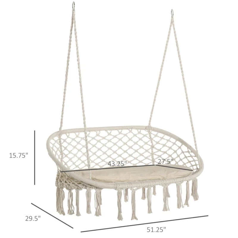 2-Person Macrame Hammock Chair with Cushion - 400 lbs Capacity for Indoor & Outdoor - Image 3