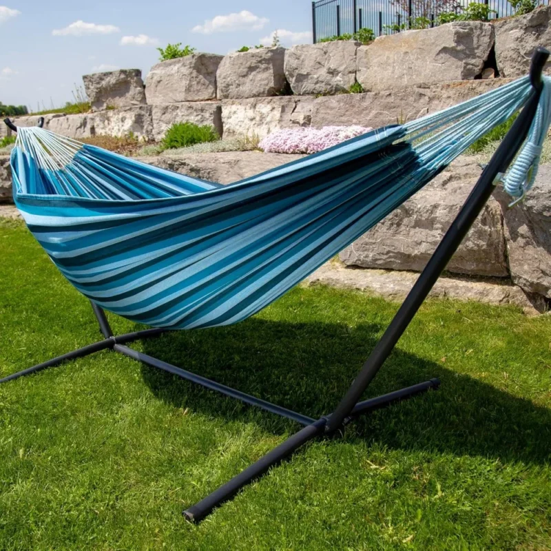 Double Cotton Fabric Hammock with Space-Saving Steel Stand - 450 lbs Capacity for Indoor & Outdoor - Image 5