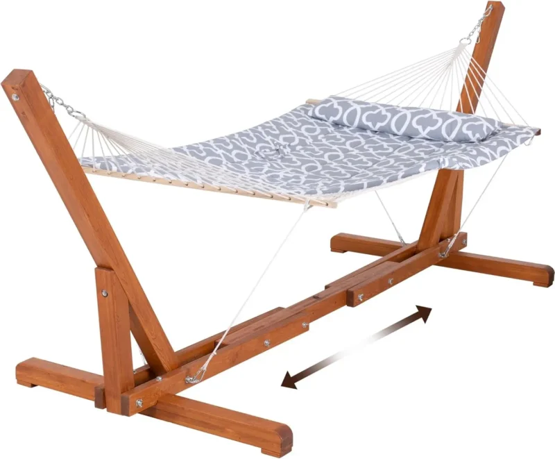 Double Wood & Textilene Hammock with Steel Stand - 475 lbs Capacity for Backyard & Patio - Image 13