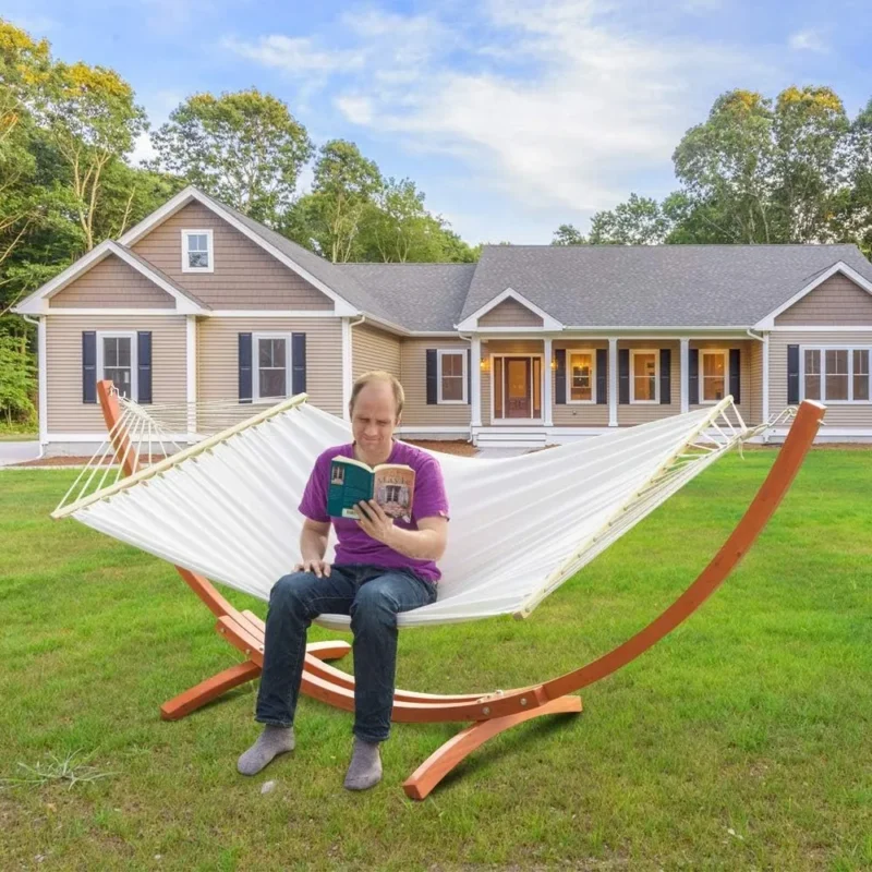 14 Ft Curved Wooden Hammock Stand - 400 lbs Capacity for Double Hammocks - Amber Yellow - Image 5