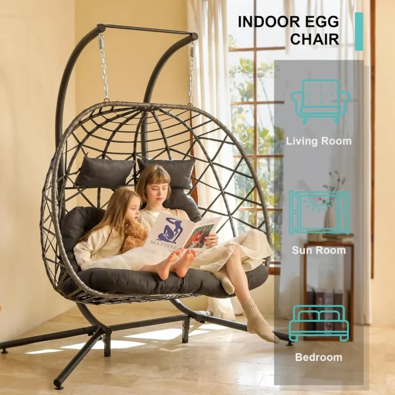 Double Egg Swing Chair with Stand - 450 lbs Capacity for Indoor & Outdoor Relaxation - Image 4