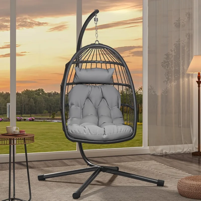 Wicker Egg Chair with Stand & Cushions - 330 lbs Capacity for Indoor & Outdoor Relaxation - Image 5