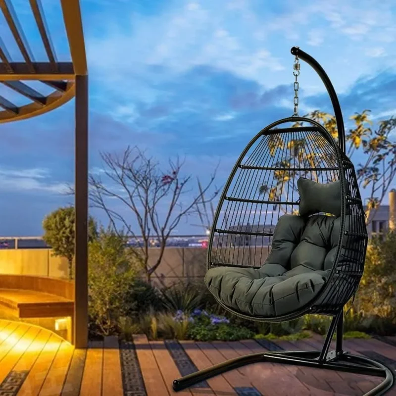 Foldable Egg Chair Hammock with Stand - 330 lbs Capacity for Patio & Garden - Image 5