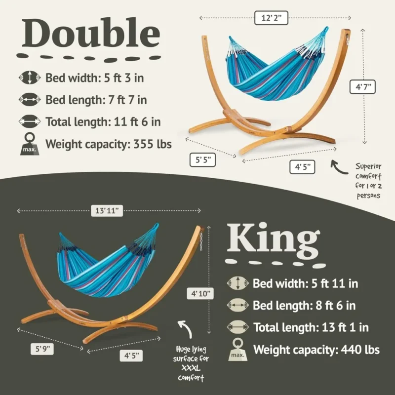 Double Olefin Hammock with Larch Wood Stand - 350 lbs Capacity for Backyard Relaxation - Image 5