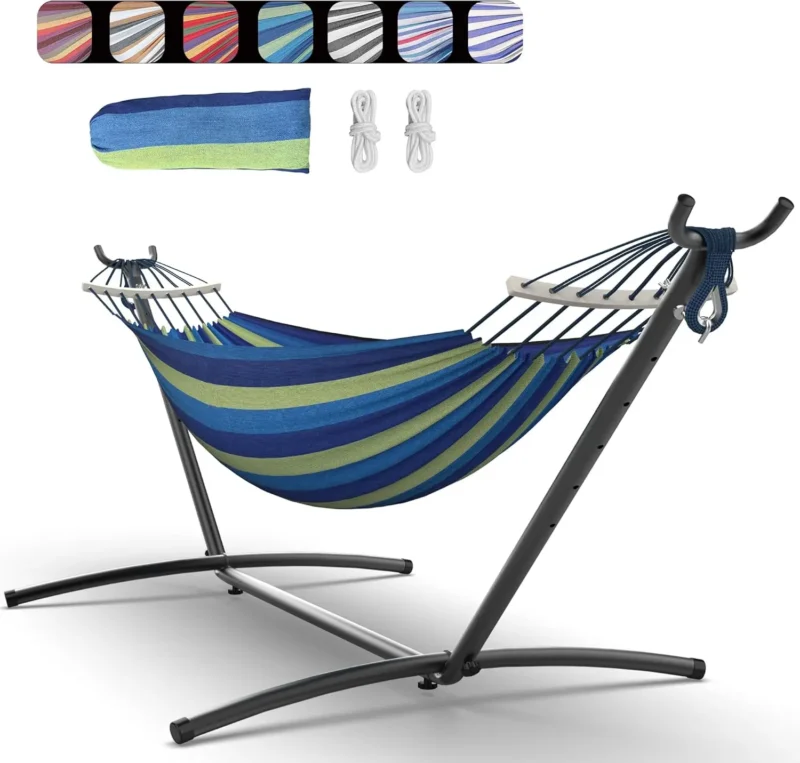 Double Fabric Hammock with Steel Stand - 600 lbs Capacity for Indoor & Outdoor Use - Image 11