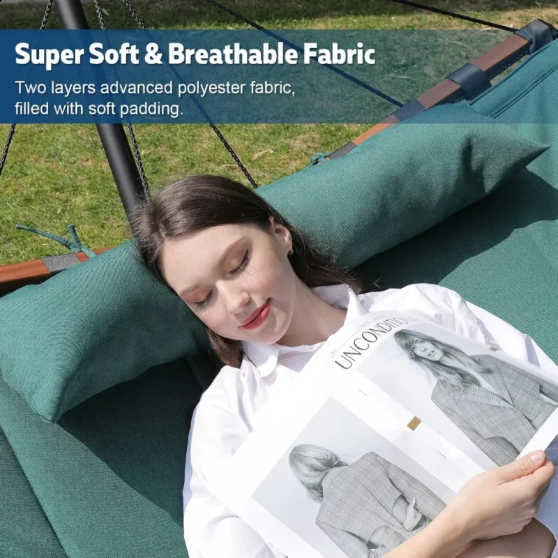 Double Polyester Hammock with Stand - 450 lbs Capacity for Outdoor Relaxation - Image 3