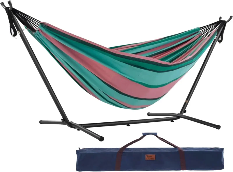 Double Cotton Fabric Hammock with Space-Saving Steel Stand - 450 lbs Capacity for Indoor & Outdoor - Image 20