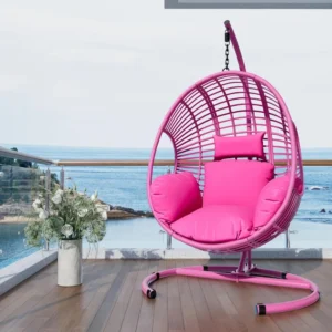 Oversized Wicker Egg Chair with Stand - 400 lbs Capacity for Indoor & Outdoor