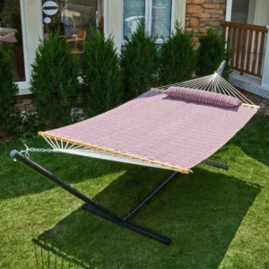 Double Jacquard Hammock with Steel Stand - 475 lbs Capacity for Backyard & Patio