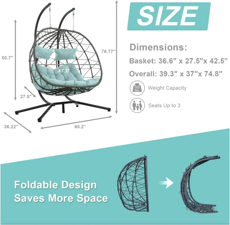 Double Egg Swing Chair with Stand - 400 lbs Capacity for Indoor & Outdoor Use - Image 5
