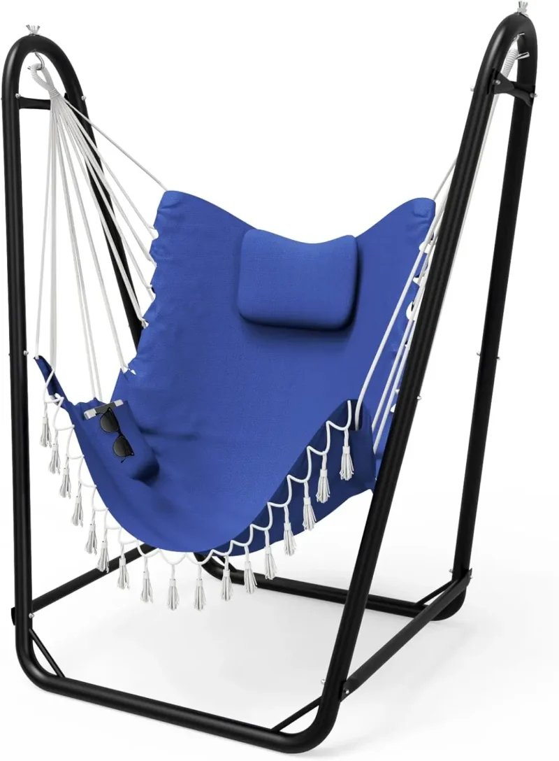 U-Shaped Hammock Chair with Metal Stand - 350 lbs Capacity for Indoor & Outdoor Relaxation - Image 7