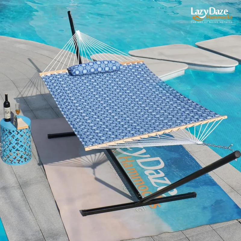12 FT Double Quilted Fabric Hammock with Spreader Bars - 450 lbs Capacity for Backyard & Patio - Image 5