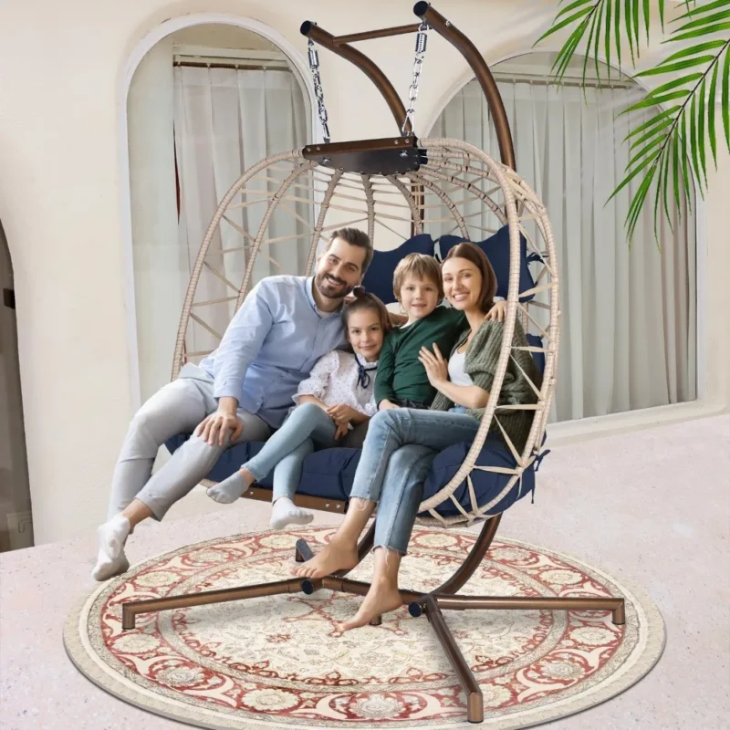 Double Egg Chair with Steel Stand - 238 lbs Capacity for Patio & Garden