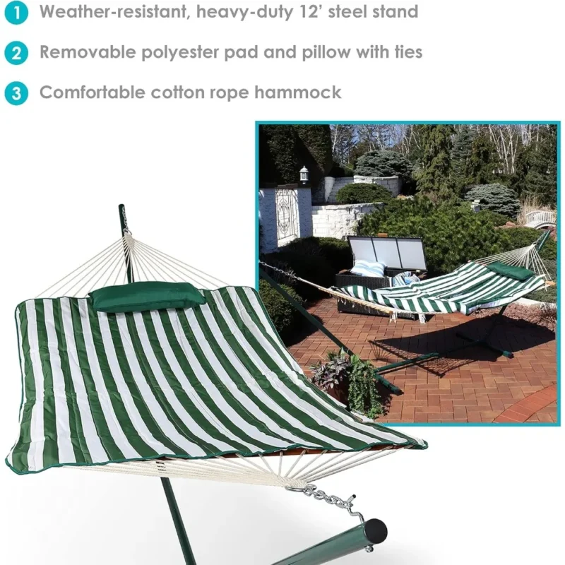 Polyester Rope Hammock with Steel Stand - 275 lbs Capacity for Backyard & Patio - Image 2