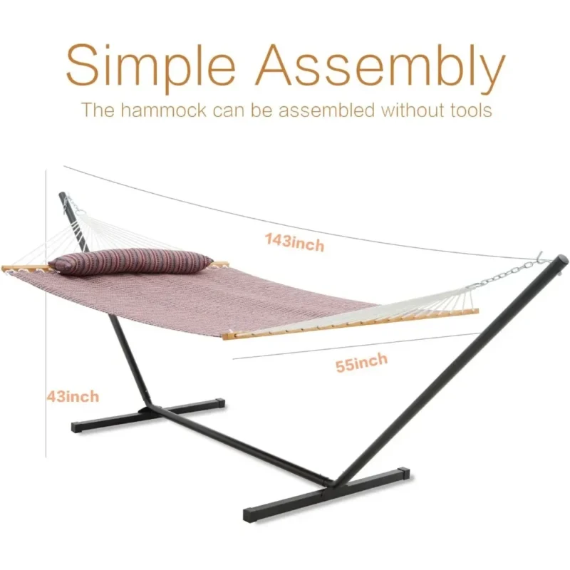 Double Jacquard Hammock with Steel Stand - 475 lbs Capacity for Backyard & Patio - Image 6