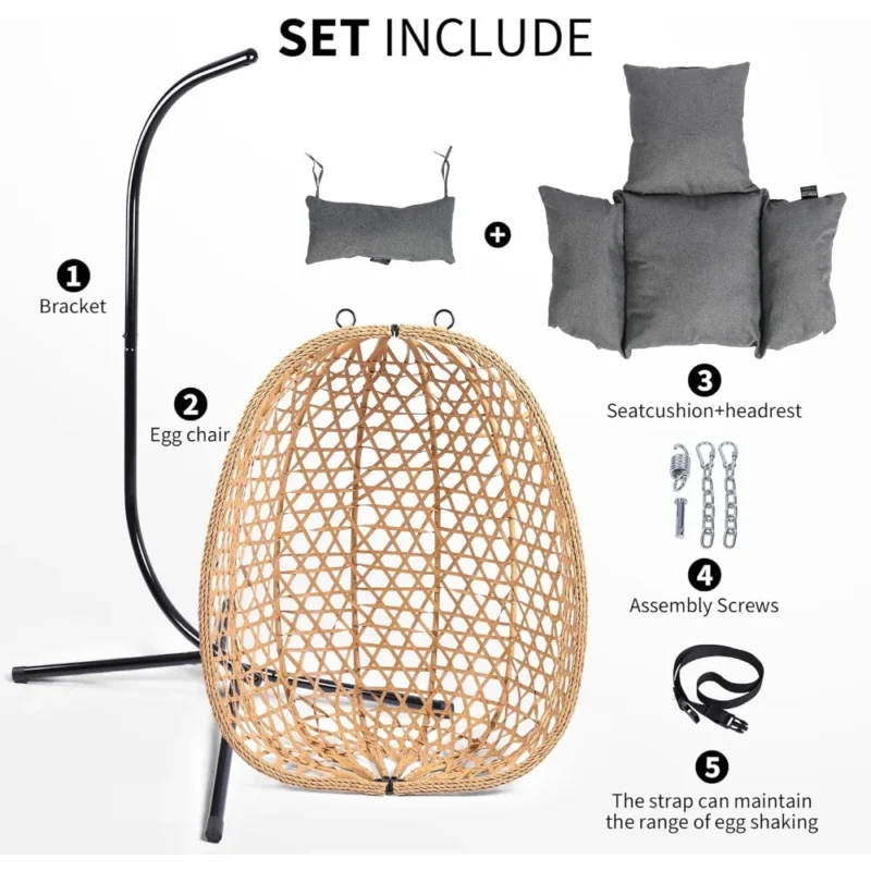 Hanging Egg Chair with All-Weather Wicker - 350 lbs Capacity for Patio & Bedroom - Image 3