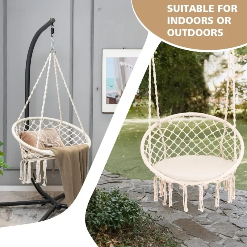 Macrame Hanging Chair with Cushion & Hardware Kit - 330 lbs Capacity for Indoor & Outdoor - Image 5