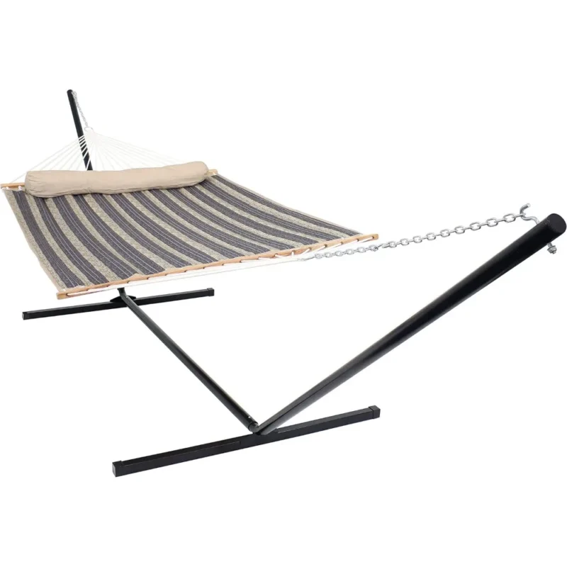 Double Quilted Fabric Hammock with Steel Stand - 400 lbs Capacity for Outdoor Patio & Backyard