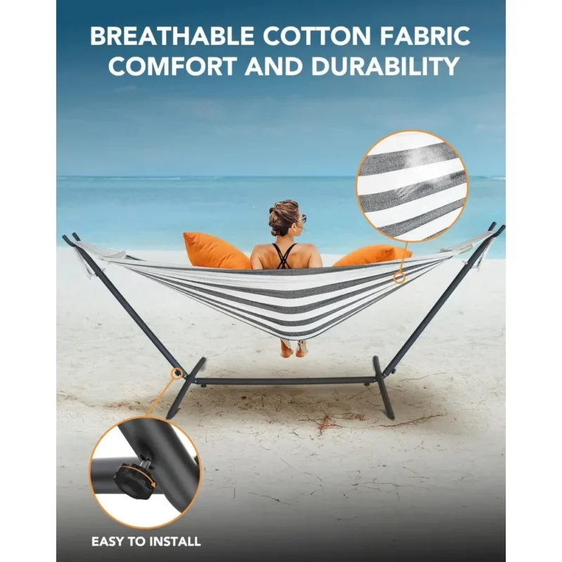 Double Hammock with Steel Stand - 600 lbs Capacity for Indoor & Outdoor Use - Image 4