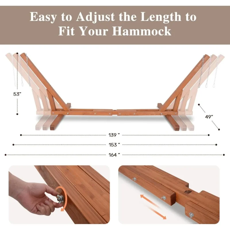 Adjustable Larch Wood Hammock Stand 12-14 ft - 475 lbs Capacity for Outdoor Relaxation - Image 3