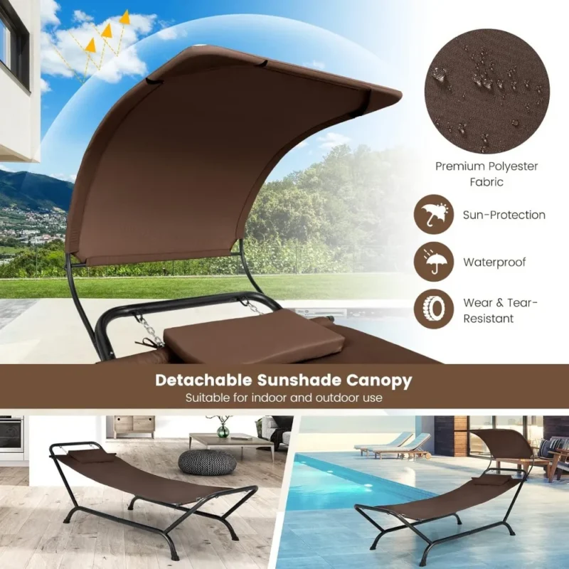 Adjustable Canopy Hammock with Rustproof Metal Stand - 350 lbs Capacity for Backyard Relaxation - Image 3