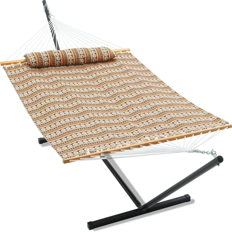 Double Jacquard Hammock with Steel Stand - 475 lbs Capacity for Backyard & Patio - Image 7