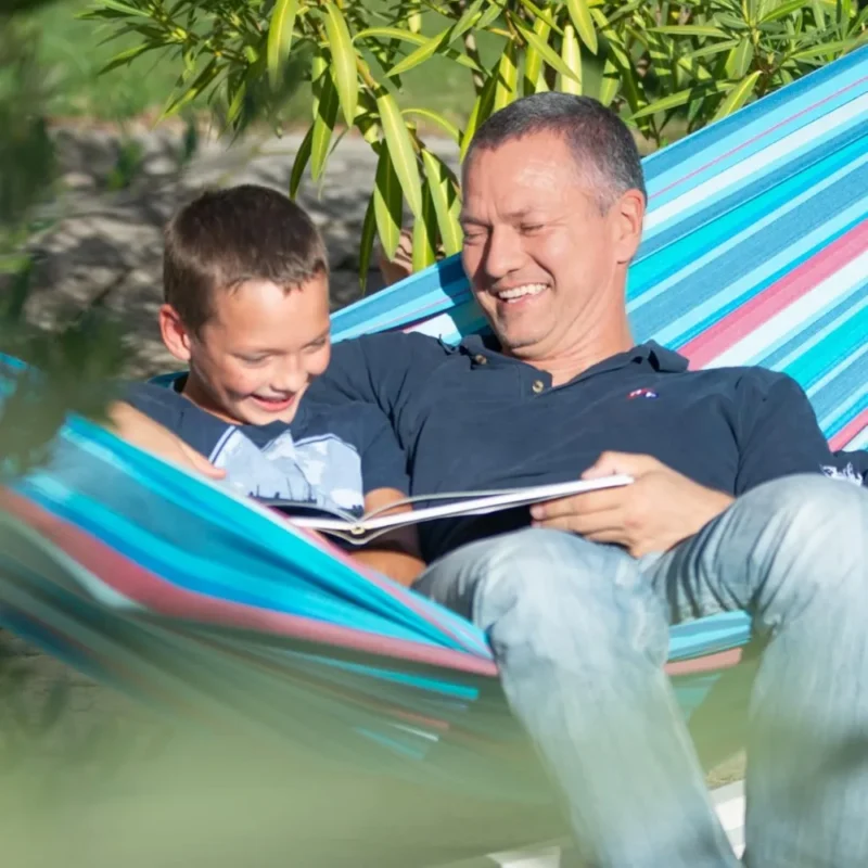 Double Olefin Hammock with Larch Wood Stand - 350 lbs Capacity for Backyard Relaxation - Image 3