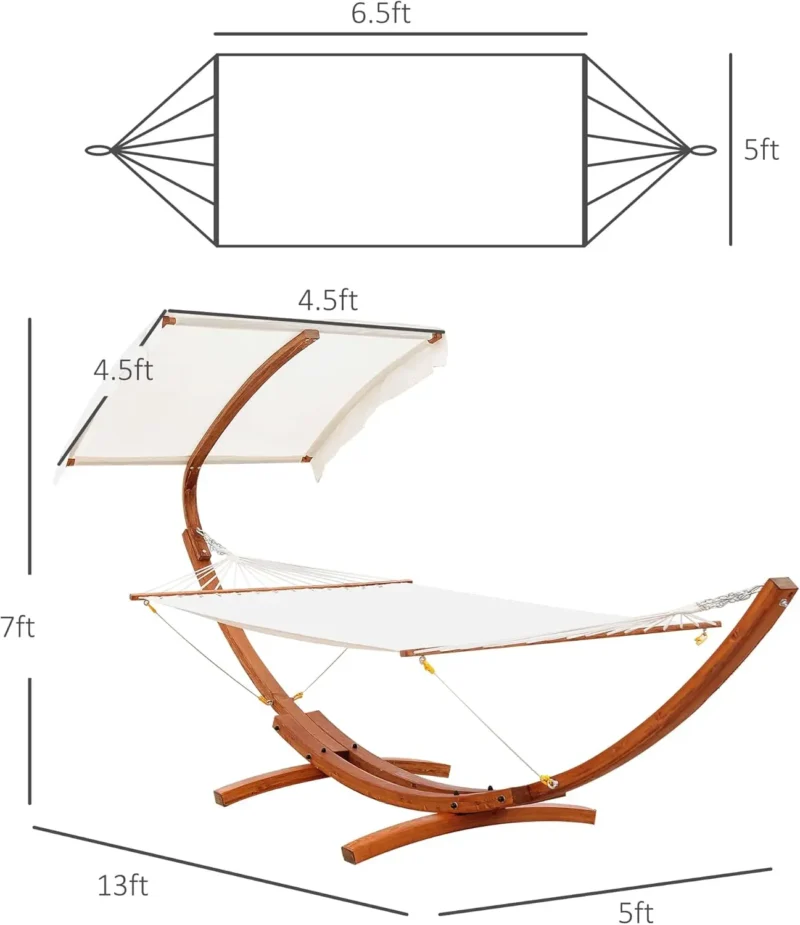 13FT Wooden Arc Hammock with Canopy - 396 lbs Capacity for Patio & Backyard - Image 5