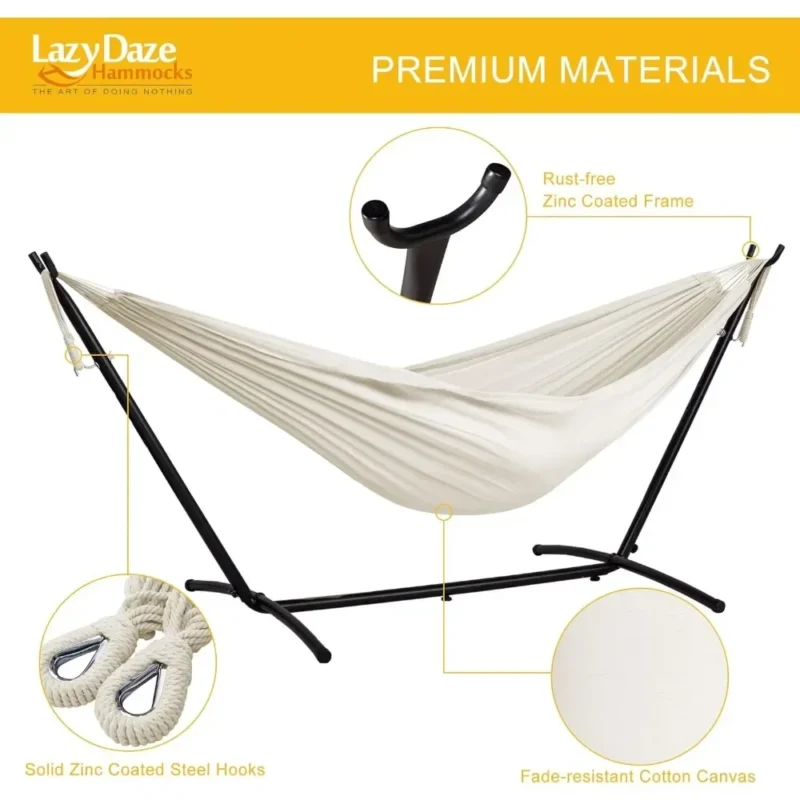 Double Fabric Hammock with Space-Saving Steel Stand - 450 lbs Capacity for Outdoor Relaxation - Image 4