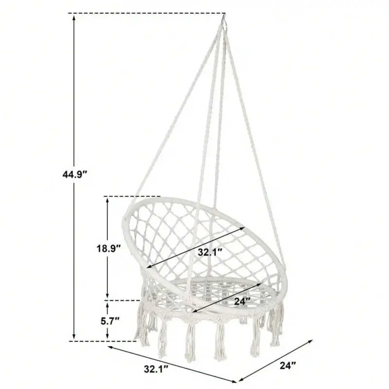 Bohemian Cotton Rope Hammock Chair with Mesh Swing - 265 lbs Capacity for Indoor & Outdoor Use - Image 2