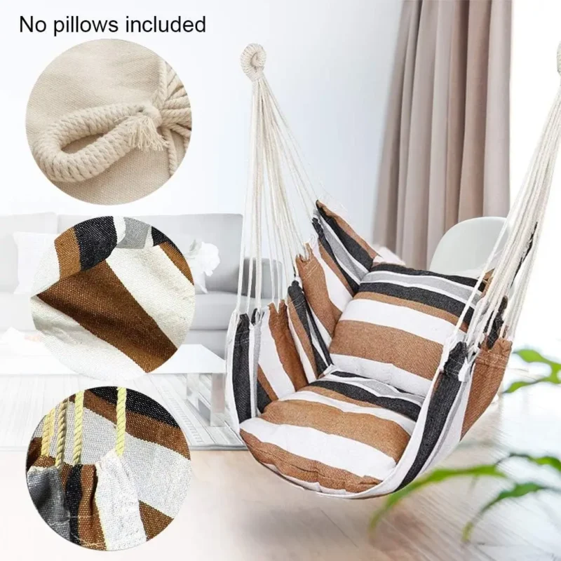 Cotton Weave Hammock Chair with Stand - 300 lbs Capacity for Indoor & Outdoor - Image 2