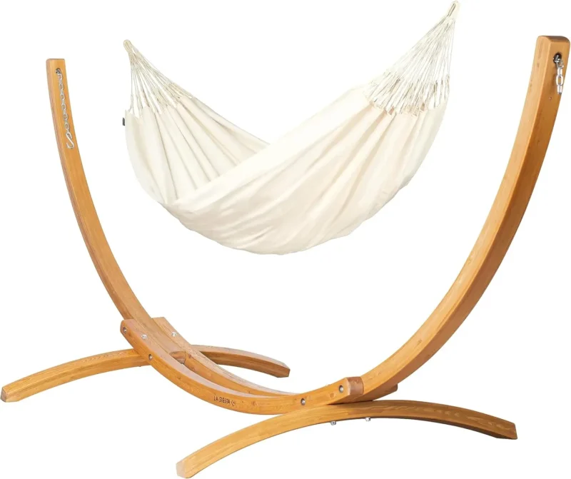 Double Olefin Hammock with Larch Wood Stand - 350 lbs Capacity for Backyard Relaxation - Image 14