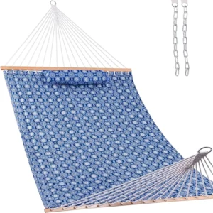 12 FT Double Quilted Fabric Hammock with Spreader Bars - 450 lbs Capacity for Backyard & Patio