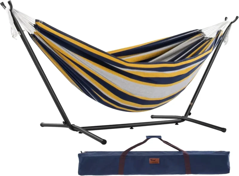 Double Cotton Fabric Hammock with Space-Saving Steel Stand - 450 lbs Capacity for Indoor & Outdoor - Image 21