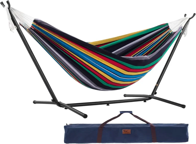 Double Cotton Fabric Hammock with Space-Saving Steel Stand - 450 lbs Capacity for Indoor & Outdoor - Image 15