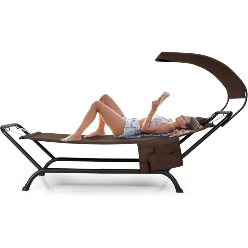 Adjustable Canopy Hammock with Rustproof Metal Stand - 350 lbs Capacity for Backyard Relaxation - Image 2